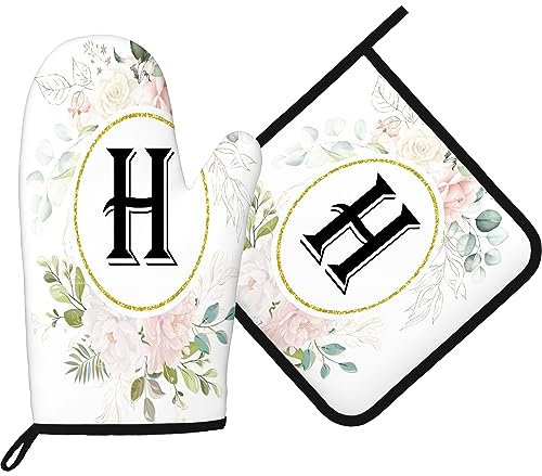 Ofenhandschuhe Personalisierter Anfangsbuchstabe I Mit Blumen Topflappen Set Qualitäts Topfhandschuhe Waschbare Grillhandschuhe Für Grillen Kochen Barbecue
