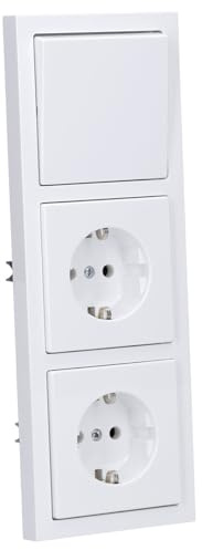 Busch-Jaeger future® linear Komplett-Set: 2000/6 US Wechselschalter Einsatz + 1786-84 Wippe + 2x 20 EUC-84 SCHUKO Schutzkontakt-Steckdose + 1723-84K Abdeckrahmen 3-fach, studioweiß