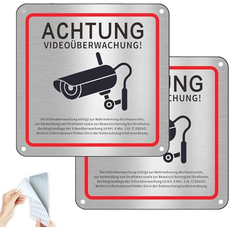2er Set STK Videoüberwachungsschild aus Aluminium – 15x15 cm – selbstklebend & vorgebohrt – für Privatgrundstück, Haus, Garage & Betrieb