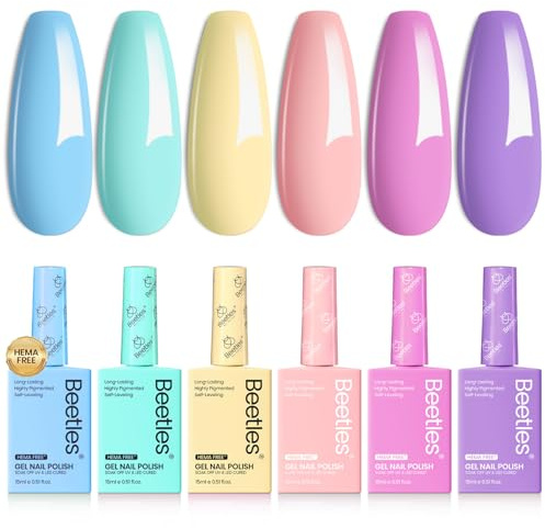 Beetles Fairy Tale Dream - Set di 6 smalti in gel da 15 ml, giallo pastello, rosa, blu, viola, con bottiglia colorata, lampada UV