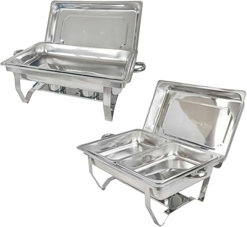 AFLEPCBRQ Chafing Dish Buffet Set, Collapsible Stainless Steel and Warmer with Full Size Water Pan or 1/2 or 3/1 Size, Food Pan, Fuel Holder and Lid Folding Stand, Monolattice + Double