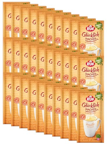 RUF Monats-Vorrat Glücklichmacher Tassenpudding Vanille, Cremepudding mit aromatischem Vanille-Geschmack, nur Wasser hinzufügen, 30 x 59g Beutel