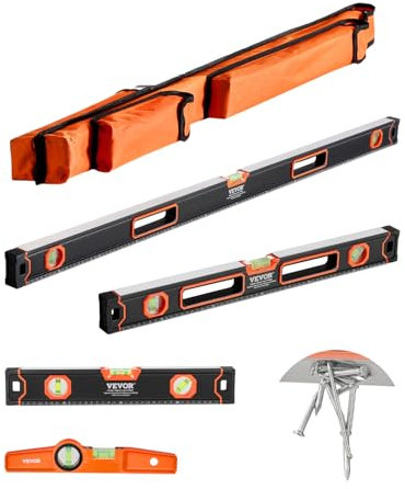 VEVOR 4-teiliges Torpedo-Wasserwaagen-Set, 120/60/40/25cm alle magnetischen Wasserwaagen, Libellen-Lineal für 45/90/180 Grad, magnetisches Kasten-Werkzeug aus Aluminiumlegierung