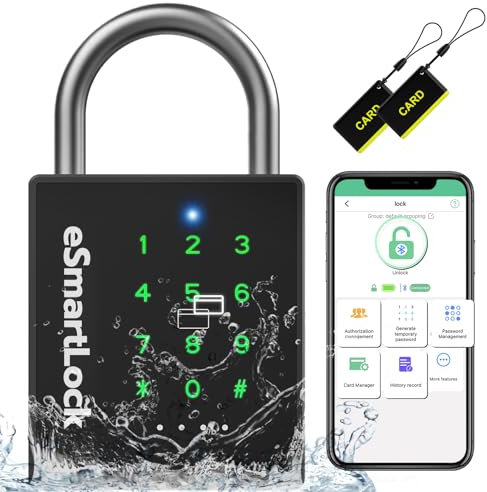 Anweller Heavy Duty Smart Padlock, Bluetooth Padlock with Code and RFID, Outdoor Weatherproof Code Combination Lock for Gate, Sheds, Fence, Garage, Locker, Container