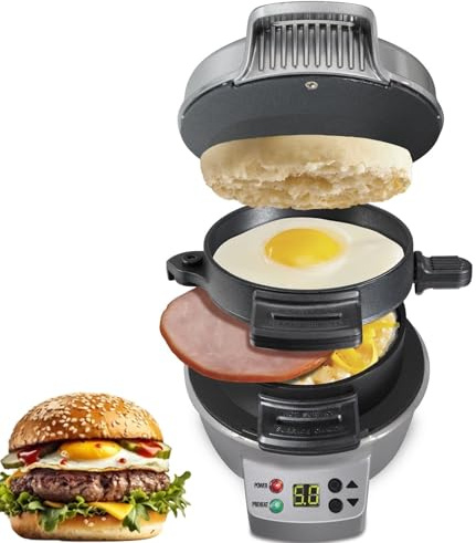 Electric Breakfast Muffin Maker - Commercial Sandwich Maker with Egg Cooker Ring, Non-Stick Panini Press, Easy to Clean, Double-Sided Heating, Versatile Hamburger