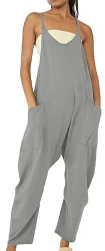 Angxiwan Dungarees for Women UK Wide Leg Jumpsuit with Pocket Loose Fit Playsuits Summer Romper Overalls Casual Loose Baggy Pocket Jumpsuit Fashion Playsuit Trousers Overalls