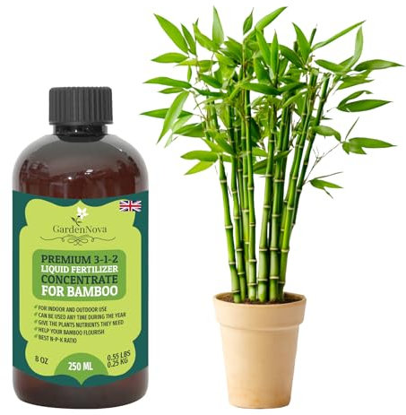 Premium Liquid Bamboo Fertilizer - 3-1-2 Concentrate for Indoor Plants and Flowers by GardenNova | Organic Plant Food for Bamboos - 8oz