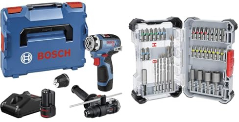 Bosch Professional 12V System Akku-Bohrschrauber GSR 12V-35 FC (2 x Akku, Ladegerät, Zusatzhandgriff) + 35x Extra Hard Schrauberbit‑ und CYL-3 Bohrer-Set (197 x 110,5 mm)