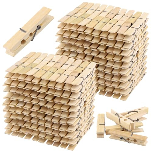NAMYEUT 500 PCS Bamboo Pegs, 6.1 x 1.1cm | Wooden Clothes Pegs for Washing Line, Craft, Photo, Socks