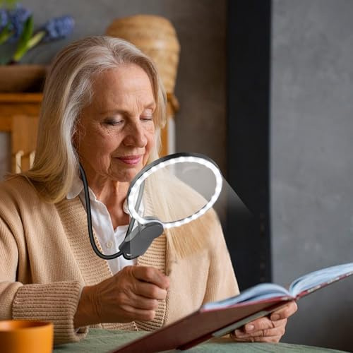 5X Large Hands-Free Magnifying Glass with LED Light for Reading, Sewing, Cross Stitch, Low Vision Seniors with Aging Eyes