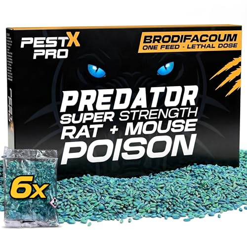 Pest X Pro Predator Rat Poisoning Super Strength - 6 Pack - Powerful Single Feed Rat Killer & Mouse Poison - Brodifacoum Bait in Easy To Use Sachets - Indoor & Outdoor Rodent Control