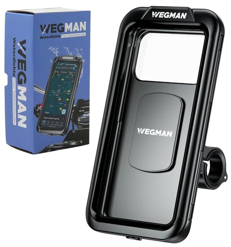 Wegman Supporto per cellulare per bicicletta e moto (impermeabile IP67), girevole a 360°, inclinabile, touch screen, ammortizzante vibrazione, manubrio della bicicletta, supporto per smartphone per