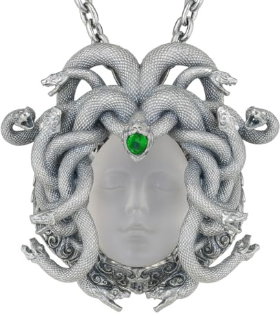 Generisch Handgefertigter „Sleeping Eye“ Anhänger – Medusa‑Göttinnen‑Amulett mit Quarz & Smaragd | 925 Sterling Silber | 2 Größen (3,5 × 3,5 cm / 2,6 × 2,7 cm) (3.5 * 3.5cm)