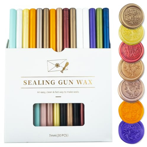 Zifospy 7mm Mini-Heißklebepistolen-Siegelwachsstäbe, geeignet für Siegelstempel, Grußkarten, Briefe, Flaschenverschlüsse und DIY-Handwerk,30 Stück （Mischfarben）