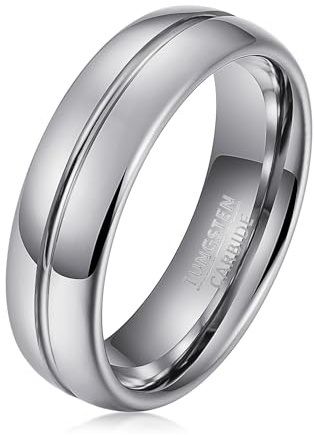 SOXEMAN Bagues de fiançailles et de mariage en carbure de tungstène pour hommes et femmes (largeur 6mm). Surface courbe classique à la mode avec design de rainure fine, noir or, argenté