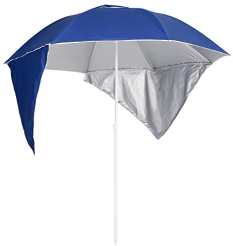 Parasol de Plage avec Panneaux Latéraux,Parasol de Jardin Extérieur et Parasol Terrasse,Protection UV 50+,Tissu Polyester Résistant,Parasol Balcon et Parasol Plage Anti-Vent,Bleu,190x202/218cm
