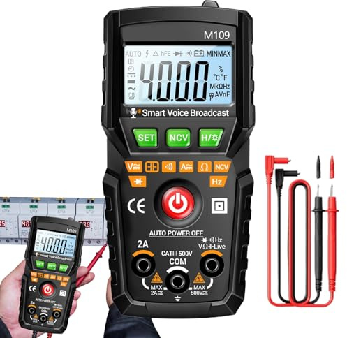 Multimètre DC AC | 4000 Count Voltmètre – Avec annonce vocale Appareil de test électronique pour électriciens Entretien des appareils et réparation de batterie de voiture