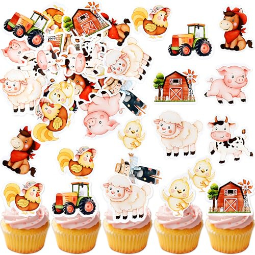 Edible Farm Barnyard Animal Cupcake Toppers Muffin Dessert Picks | 45PCS Farm Barnyard Cake Decor, Edible Animal Cupcake Topper, Muffin Dessert Pick, Baby Shower, Birthday Party Decoration