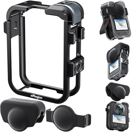 Honbobo Metall Rahmen Case für DJI Osmo 360, Schutzrahmen Käfig + Doppelte Objektivkappe + Einzelne Objektivabdeckung, Horizontal Vertikal Käfig Zubehör für DJI Osmo 360 (Black)