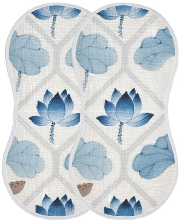 miaozhen Panni di ruttino di cotone blu porcellana fiore per bambini buona assorbente panno di lavaggio del bambino Per Unisex set di 2, 55,9 x 28 cm