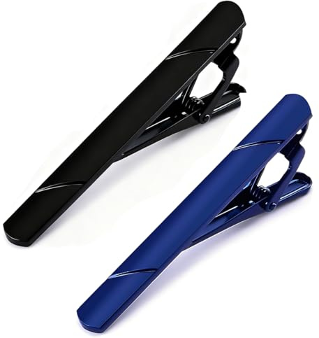 COYUN 2 Pièces Pince à Cravate Homme, Pince à Cravate Slim, Epingle a Cravate Homme, Pinces à Cravate Classiques, pour D'affaires, Mariage, Vie Quotidienne (Bleu,Noir)