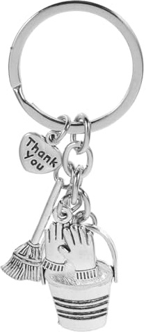 VOSAREA Thank You Housekeeping Keychain with Bucket Broom Brush Charm Pendant Multifunctional Appreciation Gift for Cleaners Design for Men and Women Token for Housekeeping Week
