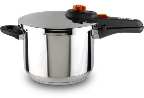 Alza Syma - Olla Express Rápida, 6 Litros, Acero Inoxidable 18/10, 5 Sistemas de Seguridad, Todo Tipo de Cocinas, Inducción, Posición Desvaporizadora
