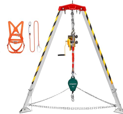 Adjustable Confined Space Rescue Kit | 2600lbs Winch Tripod | Firefighting Sewer Well & Cellar Equipment | Aluminum Safety Hoist with Self-Locking Device