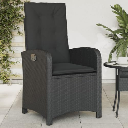 Teenpull Gartensessel Verstellbar mit Kissen Schwarz, Poly Rattan Loungesessel für Garten Terrasse Balkon, Wetterfest, 57x58,5x93 cm Outdoor Stuhl, max. 110 kg Belastbarkeit