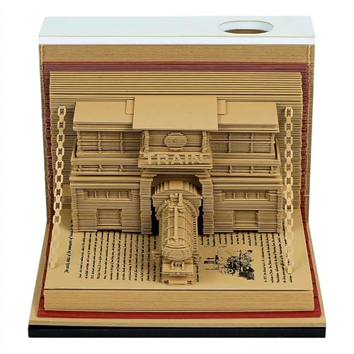 Bloc-notes 3D - Calendrier 3D 2026 - Motif train dans le livre - Sculpture artistique - Décoration de bureau