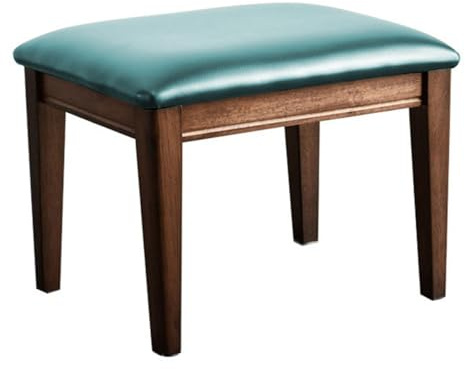 Leder Ottomane Fußhocker für Sofa - Kleiner Make-up-Hocker für Wohnzimmer, Schlafzimmer & Küche - Rechteckige Fußstütze mit Holzbeinen