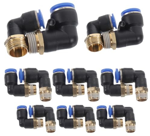 FELTECHELECTR Set 16pz Raccordi Rapidi per Tubi Aria Compressa, Raccordo a Crimpare in Plastica Filetto Esterno Angolato, Accessori per Compressori D’aria, Connessione Sicura e Veloce, Adatto