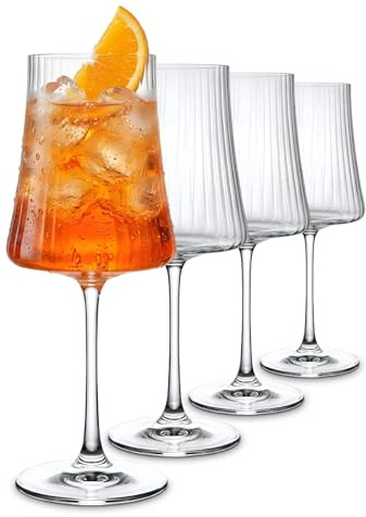 WUITOKI® Aperol Spritz Gläser, 4 Stück, 46cl, geriffeltes Kristallglas, spülmaschinenfest, stoßfest, Aperitifgläser, Cocktail