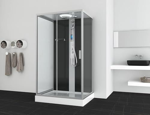 SANOTECHNIK Cabine de douche complète BOSTON, verre de sécurité ESG, noir, 90 x 120 x 215 cm, avec montage rapide