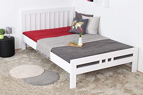 Steiner Shopping Easy Premium Line Doppelbett K8 in Überlänge 140 x 220 cm, Buche Vollholz massiv weiß lackiert