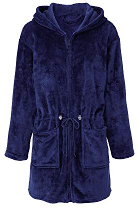 CelinaTex XS-XL Bademantel Kapuze Uni kurz oder lang aufgesetzte Taschen zwei Wege Reißverschluss Damen Kuschelflanell OEKO-TEX