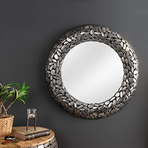 cagü XL edler Wandspiegel Ravenna Silber aus Metallplättchen im Mosaik-Design handgefertigt 82cm