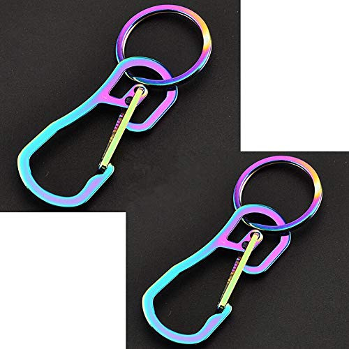Alsmiley 2 st karbinhake i rostfritt stål klämma hög bärande karbinhake ring set nyckelring snabbkopplingskrokar för män kvinnor (2-pack färgglad)