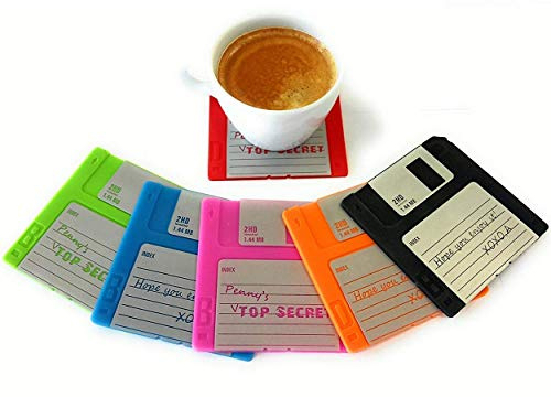 Floppy Disk Coaster Video Game Memorabilia Nerd Office Set of 6 Floppy Disk Decor Computer Geek Gifts Gifts for Geeks and Nerds Cool Office Gadgets Nerdy Gifts for Men Programmer Mug Party Coasters