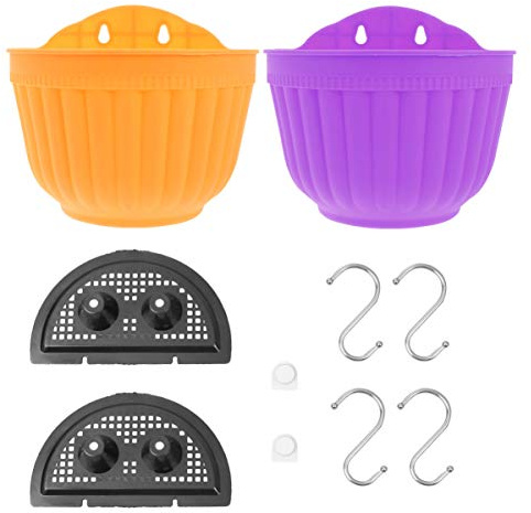 ULTECHNOVO Wall Hanging Flower Pot with Hooks and Tray Resin Plastic Plant Planter for Indoor Outdoor Use Space Saving Wall Mount Basket for Garden Balcony Kitchen Decoration