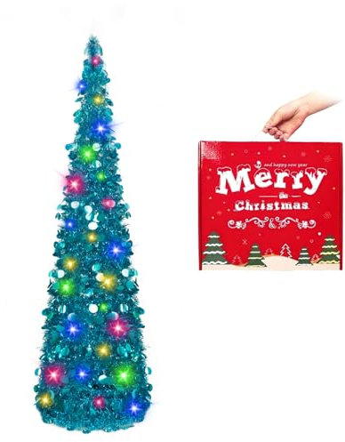N&T NIETING Künstlicher Weihnachtsbaum mit Beleuchtung, Pop Up Weihnachtsbaum 150cm, Pailletten Weihnachtsbaum künstlich Weihnachtsdeko für Weihnachten, Partybedarf, Haus Dekoration, Blau