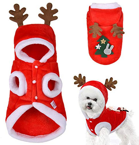 Hundekostüme Weihnachten Elchkostüm für Hunde und Katzen Pet Hoodies warme Hundemantel für Winter Frühling Weihnachten Hundebekleidung Rot, S