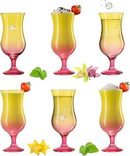 PLATINUX Cocktailgläser Gelb-Rosa Set 6 Stück Bunt 400ml (max. 470ml) Longdrinkgläser Partygläser Hurricanegläser Groß