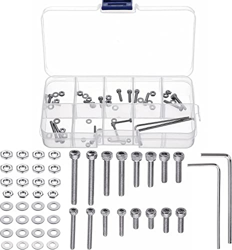 50PCS Headshell Screws, Universal Turntable Cartridge Headshell Mounting Kit, 304 Stainless Steel Button Head Hex Socket Cap Screws Bolts, Washers, Nuts Assortment Kit with Wrenches
