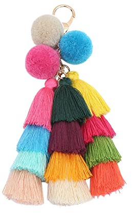 BYNYXI 18cm Bunte Taschenanhänger, Bommel Schlüsselanhänger mit Quasten Pompon Schlüsselanhänger Boho Handyschlüssel Schmuck Pompom Schlüsselbund für Frauen Geldbörse Handtasche Deko Anhänger