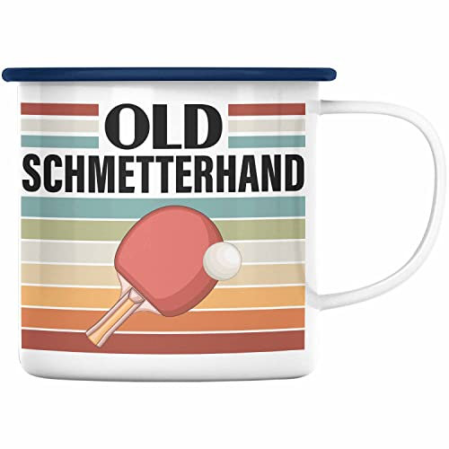 Trendation - Tischtennis Schmetterhand Emaille Tasse Geschenk Tischtennisspieler Geschenkidee Lustig für Männer Tischtennis Zubehör (Blau)