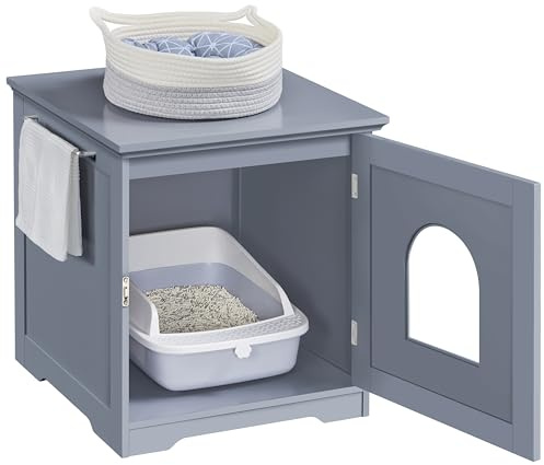 Yaheetech Litière pour Chat Maison de Toilette en Bois avec Poignée Latérale et 7 Trous d’Aération 48,5 x 51 x 51,5cm Gris