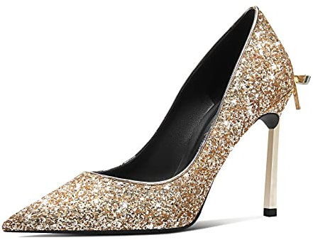 Castamere Femmes Aiguille Haut High Talon Heel Fermé Pointu Bout Slip-on Escarpins Nœud Papillon Mariage Party Sexy Dress Classique Chaussures Or 44 EU