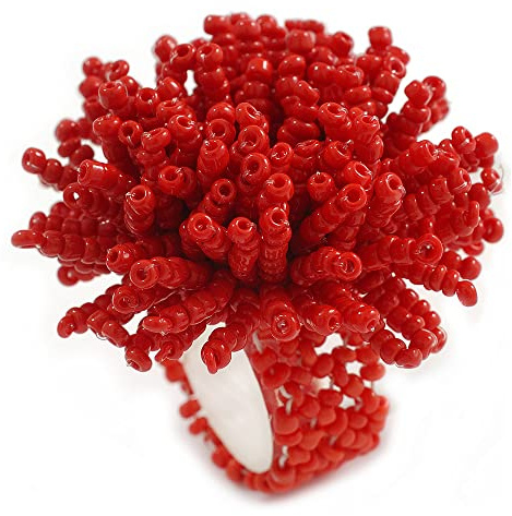 Avalaya Bague extensible en perles de verre rouge et bordeaux, 45 mm de diamètre, taille M, taille unique, Verre