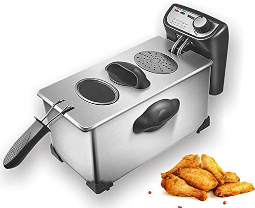 BLUNOA 3L Freidora Eléctrica Acero Inoxidable Freidora De Grasa Profunda con Ventana De Visualización Control De Temperatura Cesta De Aceite Extraíble para Cocinar Papas Fritas, Aros De Cebolla 2000W